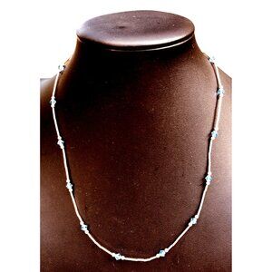 Handmade Liquid Silver Necklace with Blue Swarovski Crystals 925 Beads Findings
